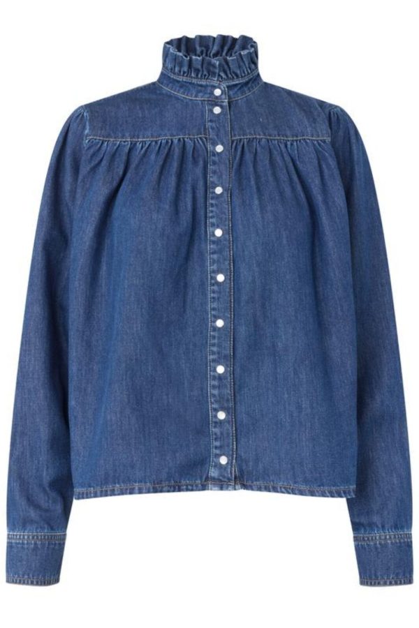 Forudbestilling - Second Female - Mina Denim Shirt 59309 - 5997 Blue denim Hot on Sale