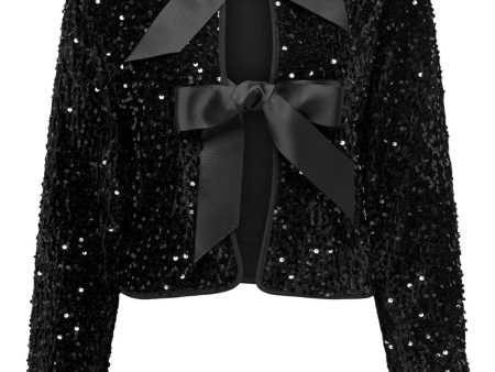 Only - Onlanika Sequins Ls Bow Top - 4656351 Black Black Bow Hot on Sale