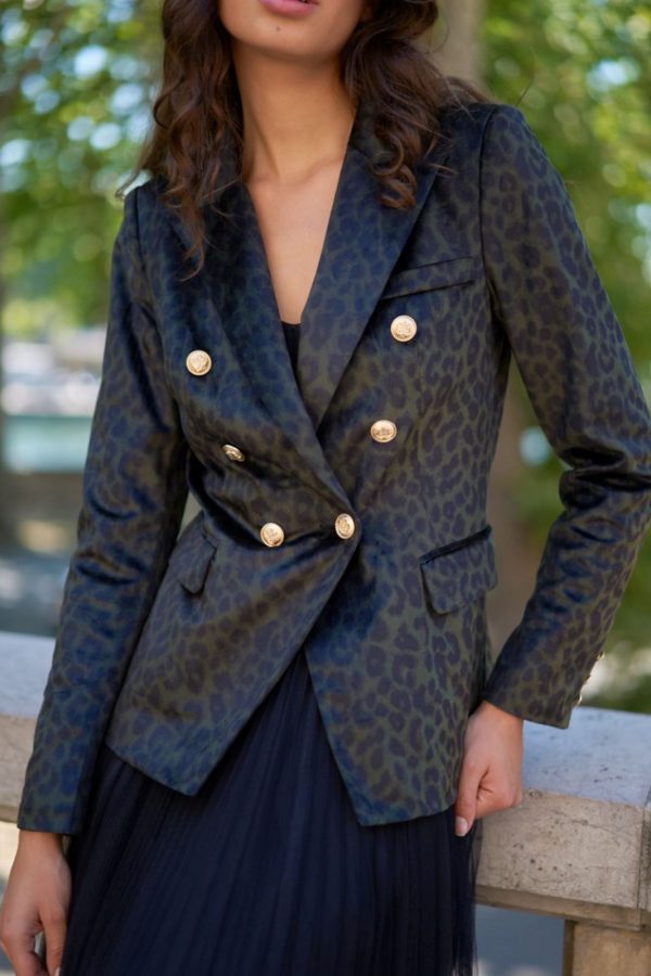 A-bee - Leopard Velvet Jacket V1921W - Kaki Sale