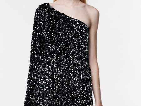 Pieces - Pcnylla Ls One Shoulder Dress - 4509900 Black Sequins Sale