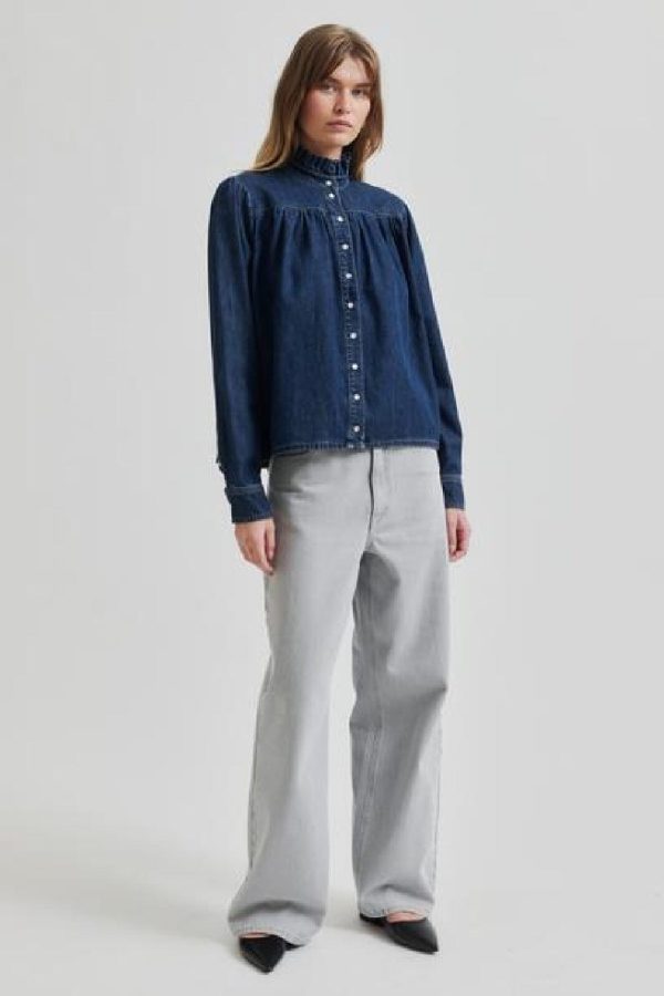 Forudbestilling - Second Female - Mina Denim Shirt 59309 - 5997 Blue denim Hot on Sale