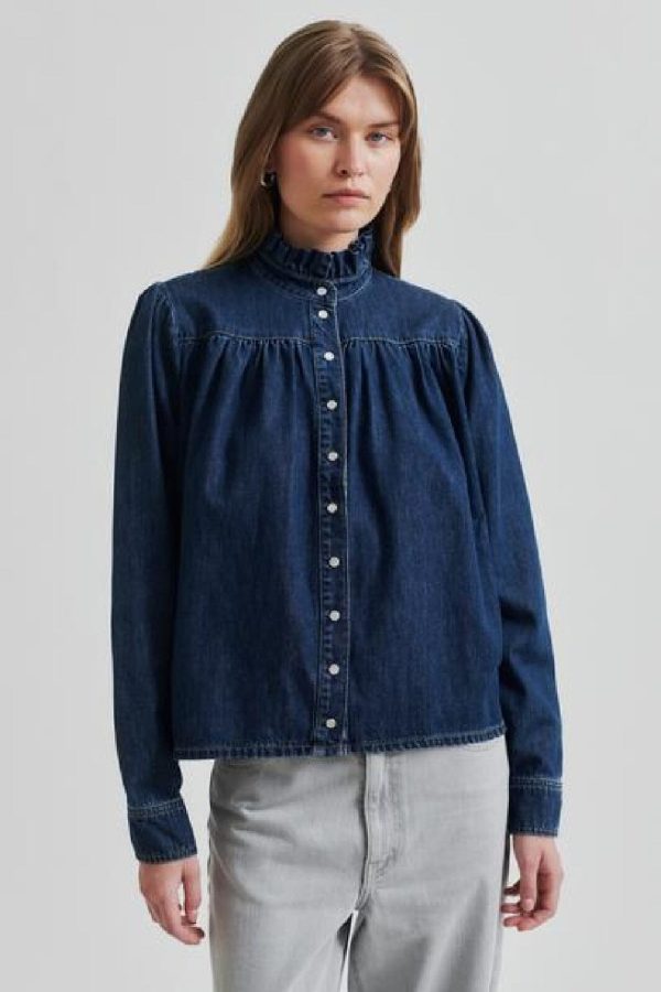 Forudbestilling - Second Female - Mina Denim Shirt 59309 - 5997 Blue denim Hot on Sale