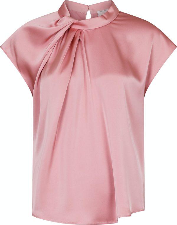 Neo Noir - Fleur Drapy Satin Blouse - Light Pink For Cheap